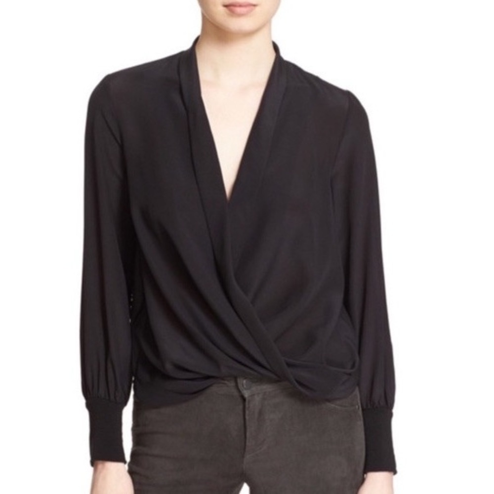 Alice & Olivia 100% Silk Wrap Front Blouse Size Small Black Evening Career. 1
